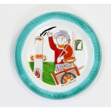 Round Plate Folk Cooking Chestnuts PTFK-2 de simone pottery Round Plate Folk Cooking Chestnuts PTFK-2 de simone pottery